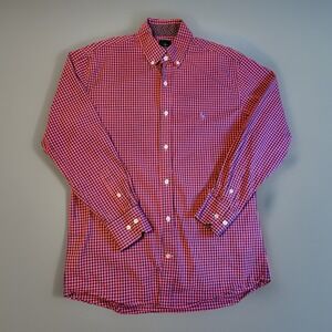 TailorByrd Collection Men's Gingham Button Down Shirt Pink Navy Medium